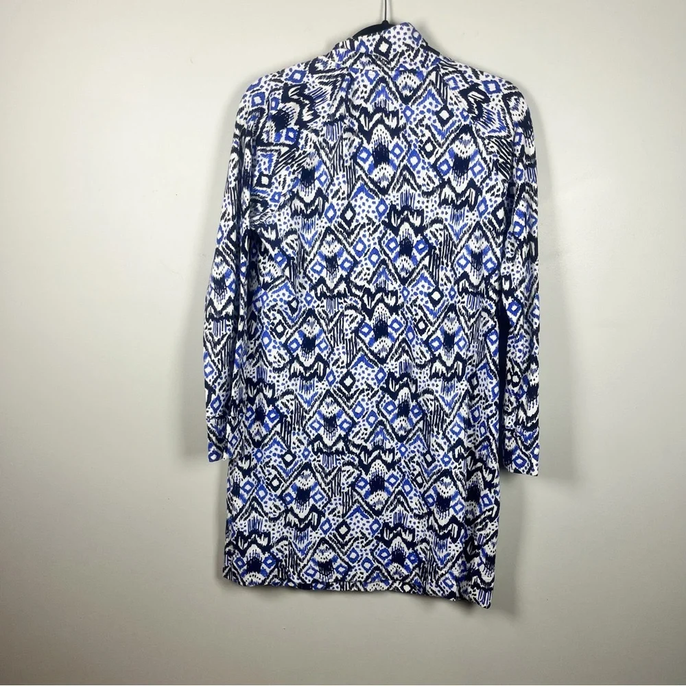 Lilly Pulitzer UPF 50+ Skipper Popover Dress Blue Ikat Oh My Cod Large